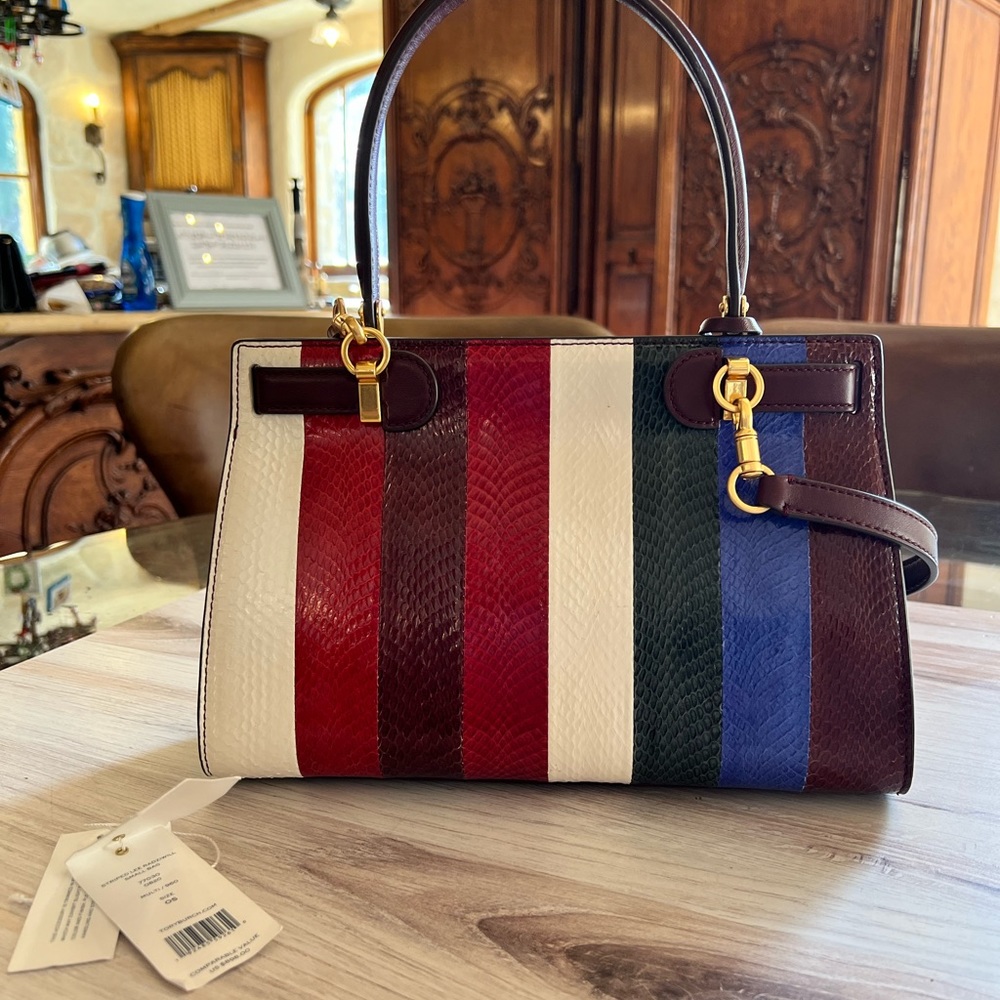 Tory Burch Striped Lee Radziwill small leather handbag purse New With Tags - Picture 7 of 11